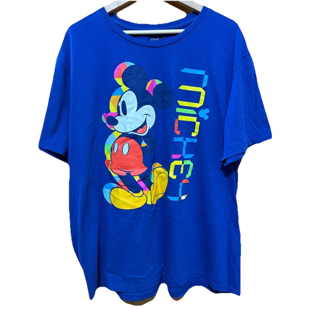 Disney Store Mens Blue Graphic T Shirt - American Rainbow Mickey Mouse Size XXL